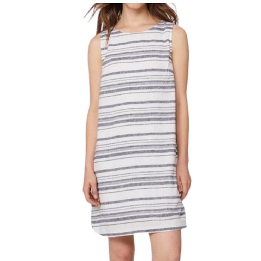 BeachLunchLounge Alina Stripe Linen Shift Dress Blue White cotton lining Size XL